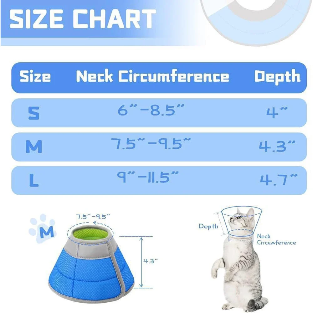 Supet Cat Cone Collar: Soft Alternative Medium Large pets After Surgery. Sz S